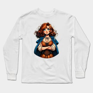 Red Haired Sorceress in a Blue Cloak - Fantasy Long Sleeve T-Shirt